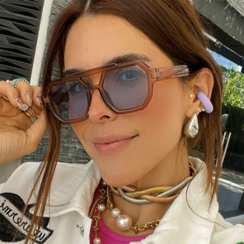New personalized double beam polygonal sunglasses, pilot sunglasses, and trendy sunglasses