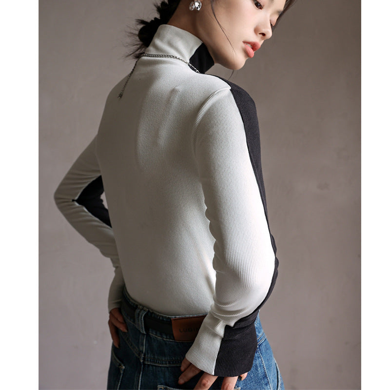 Knitted Sweater Autumn Woman Half High Collar Long Sleeve Pullover Casual Simple Basic Jumper Female Sweaters