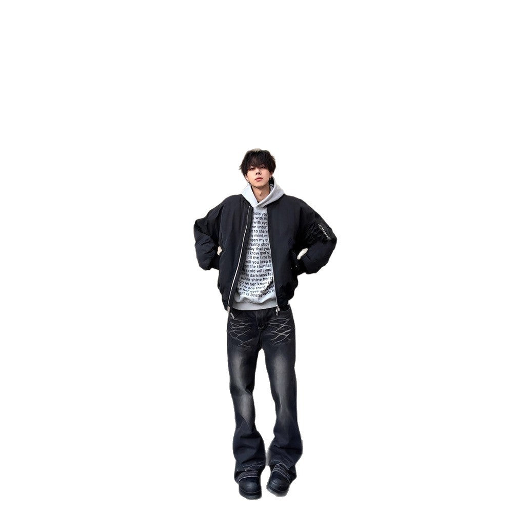 Cleanfit Men's Autumn Winter Casual Workwear Black Bomber Jacket Short Length Style Pilot Coat Cotton Jacket