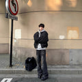 Cleanfit Men's Autumn Winter Casual Workwear Black Bomber Jacket Short Length Style Pilot Coat Cotton Jacket