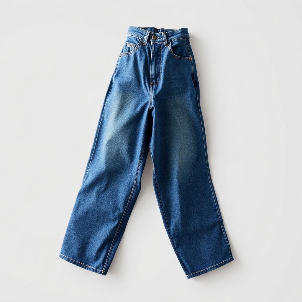 Wide-leg baggy mid blue jeans